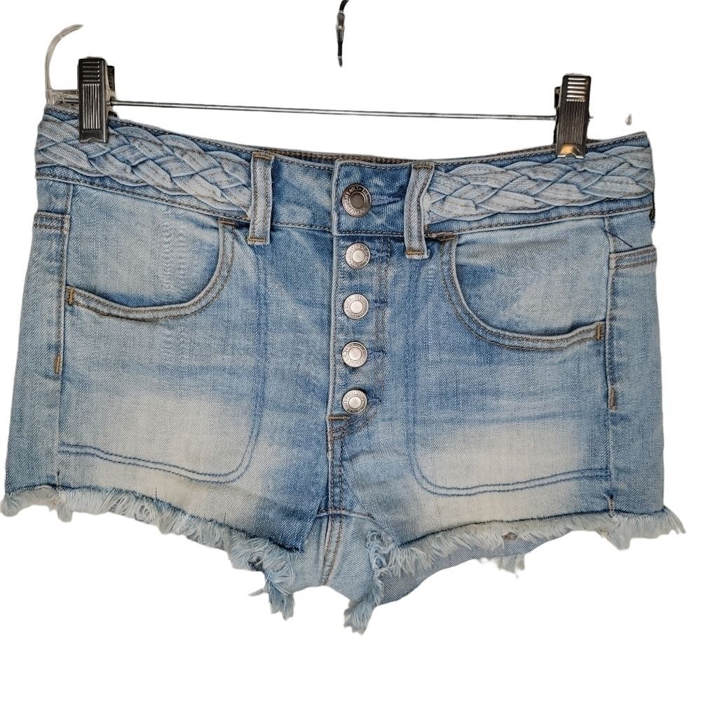 American Eagle AEO hi-rise shortie denim jean shorts button fly size 2